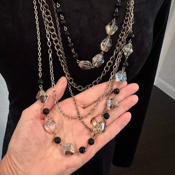 Five Strand Chain Bead and Cystal Necklace - Picture 4 of 8